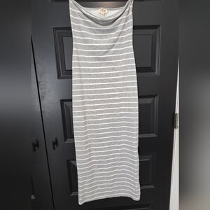 See You Monday Gray & White Ribbed Strapless Dress Bodycon